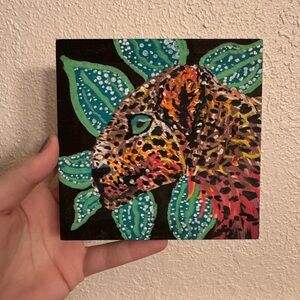“Jag in paradise” original mini acrylic painting wood board 5x5”